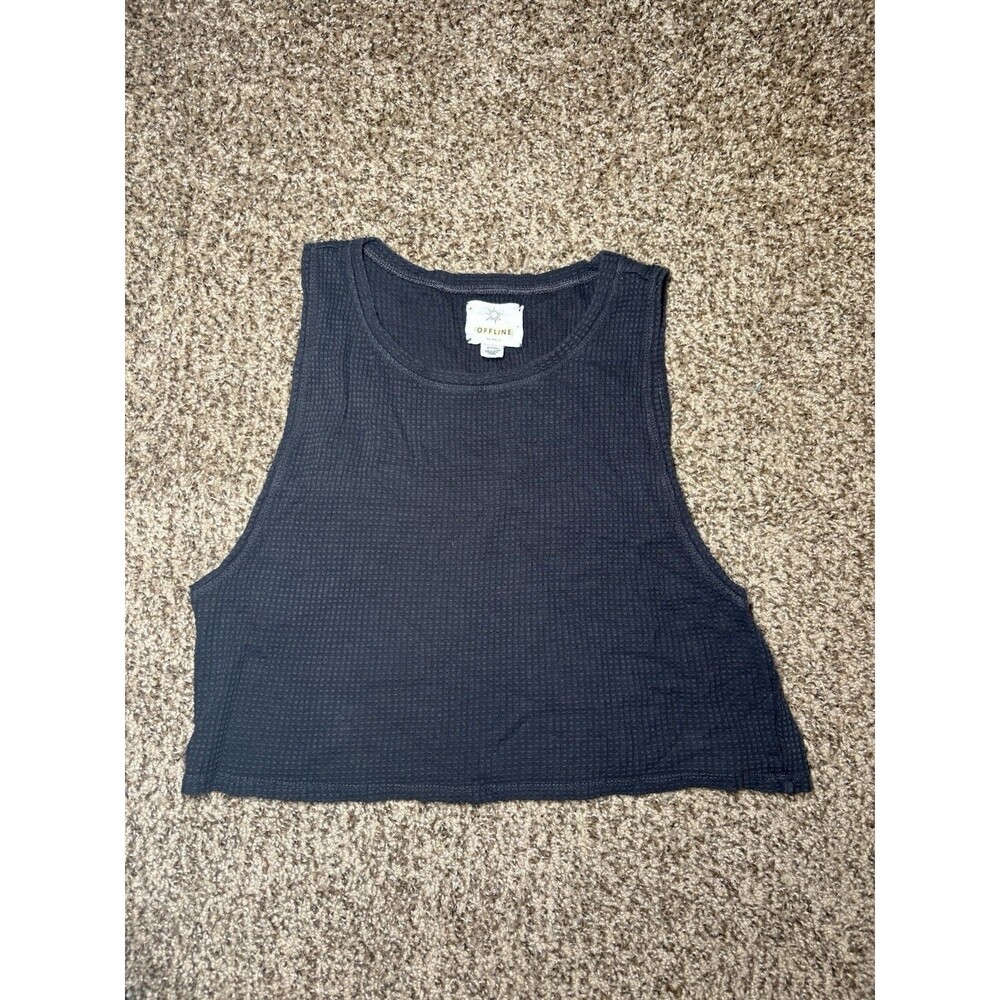 Aerie Waffle Knit Cropped Tank Top Crew Neck Cotton